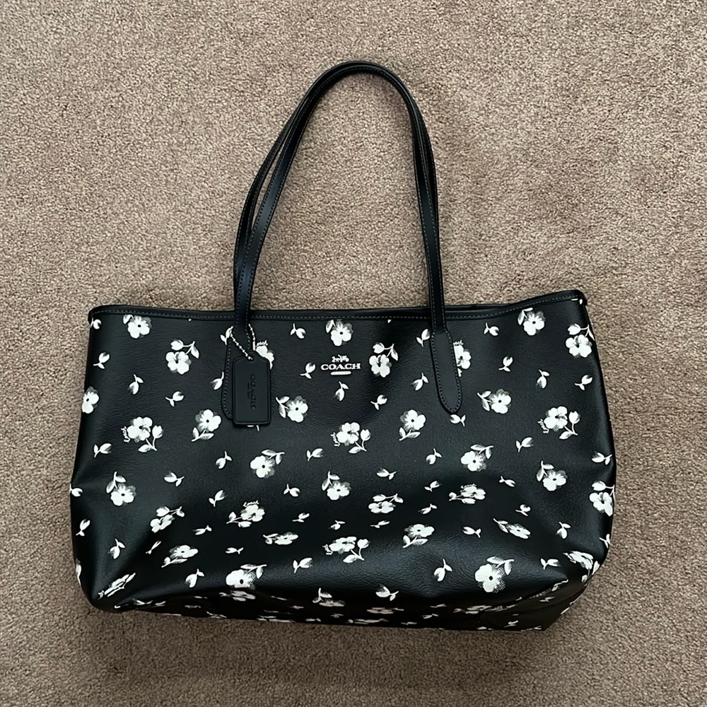 Coach Black and White Floral Tote Bag
